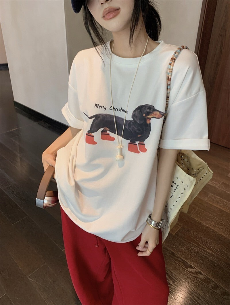 25Oct. Y2K臘腸修狗tee/紅色闊腿褲