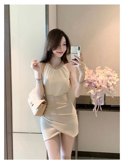 25Oct. 氣質金秘書法則鑽黏雪紡上衣高腰交錯半身裙套裝