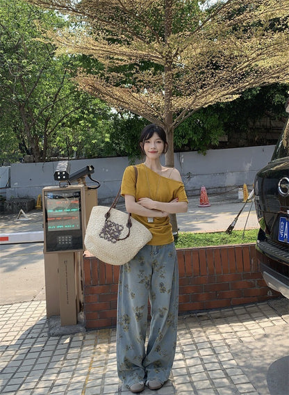 25Oct. 暖糯糯薑黃色斜肩百搭上衣