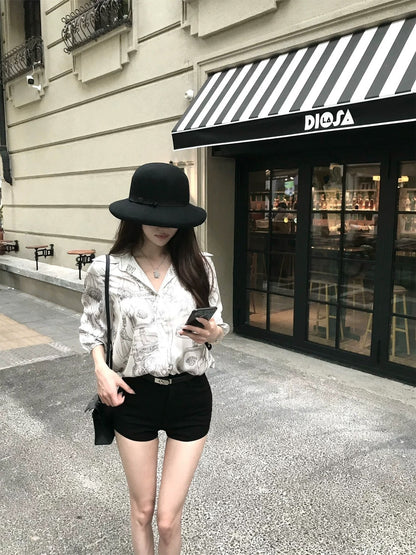 25Oct. 鬆弛感老錢印花修身襯衫