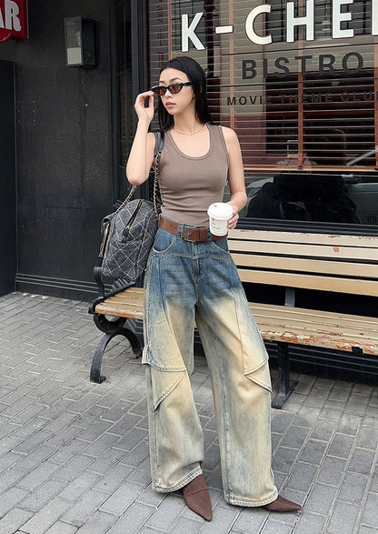 25Oct. 紙飛機牛仔褲 泥染漸變土廢風闊腿褲