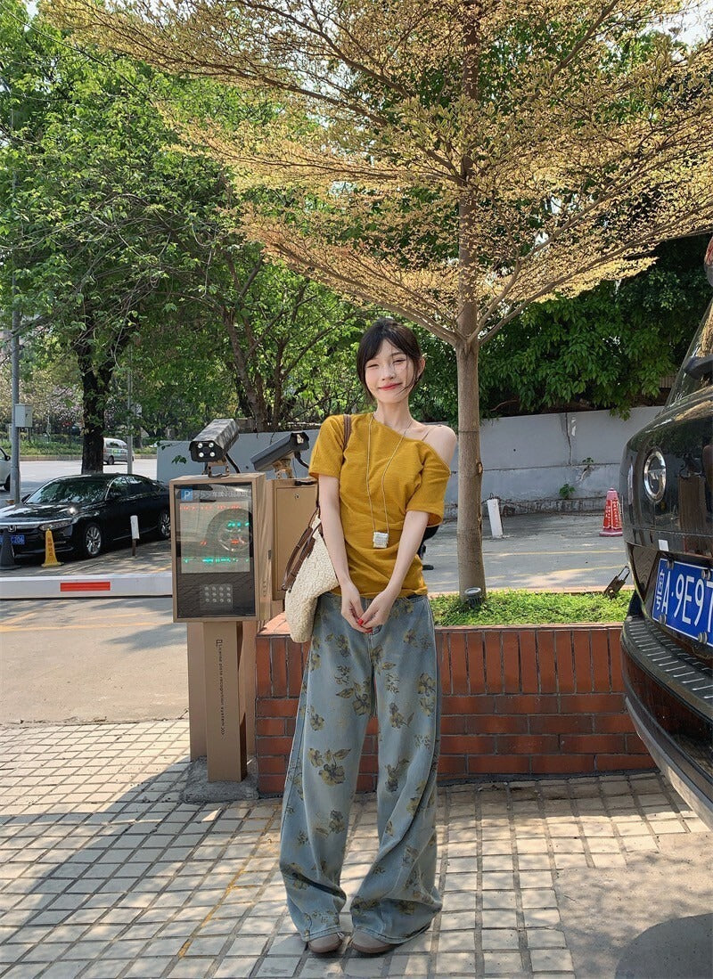 25Oct. 暖糯糯薑黃色斜肩百搭上衣