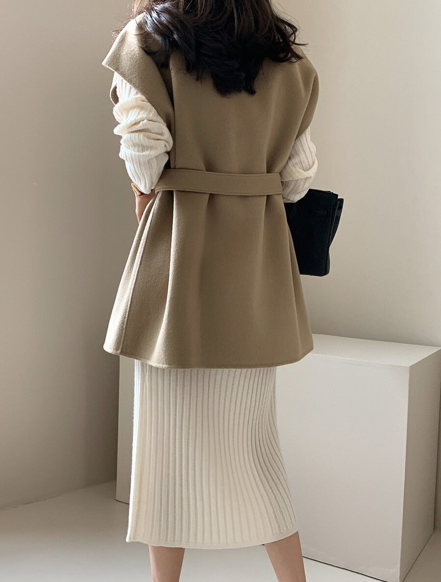 25Sep. 通勤百搭繫帶雙面羊呢外套 卡其/黑