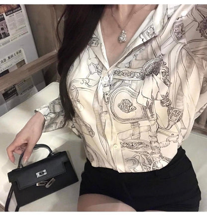 25Oct. 鬆弛感老錢印花修身襯衫