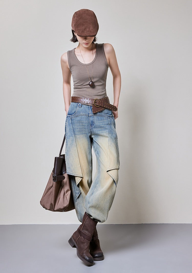 25Oct. 紙飛機牛仔褲 泥染漸變土廢風闊腿褲