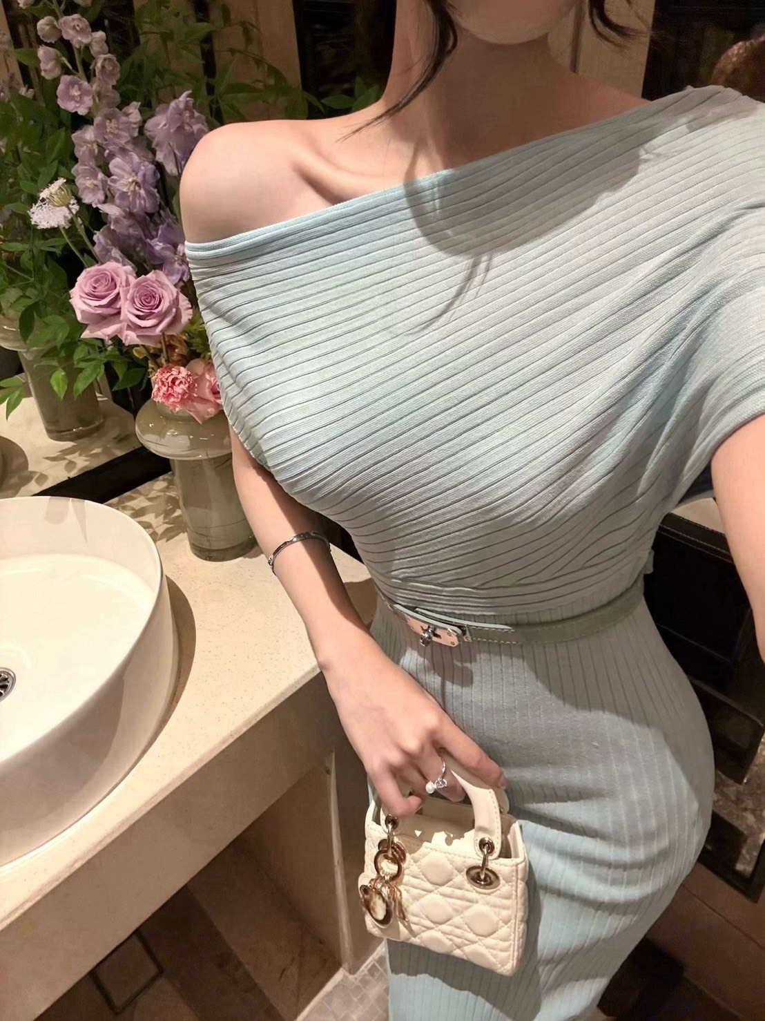 25Oct. 人間夢露氣質收腰法式紙片裙 湖水綠/白