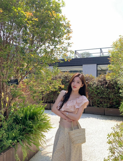 25Oct. 蕾絲布朗 嗲系女友蕾絲荷葉單肩上衣 粉