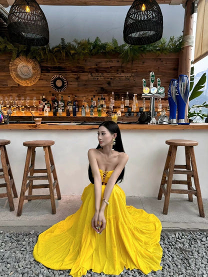 25Oct. 招財多巴胺 辣妹褶皺抹胸半身裙套裝