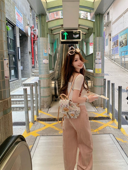 25Oct. 限量櫻花粉柔軟牛仔pink summer肌理彎刀褲