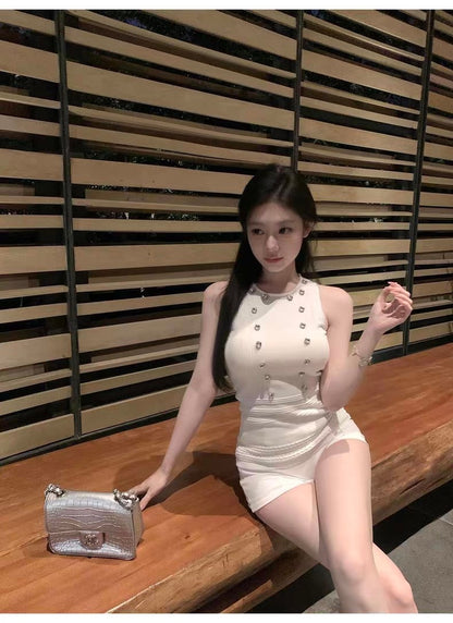 25Oct. 老錢格調 貴氣水鑽圓領針織背心 白