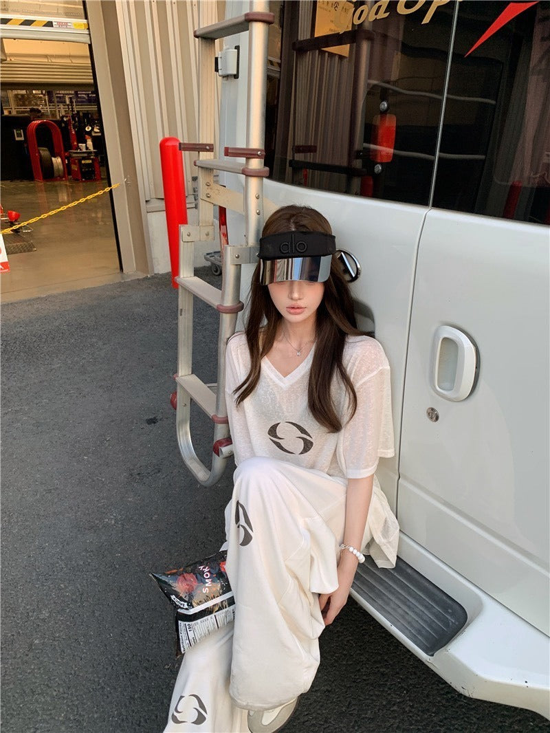 25Oct. 辣妹效應 休閒透視感上衣/純棉闊腿褲 白