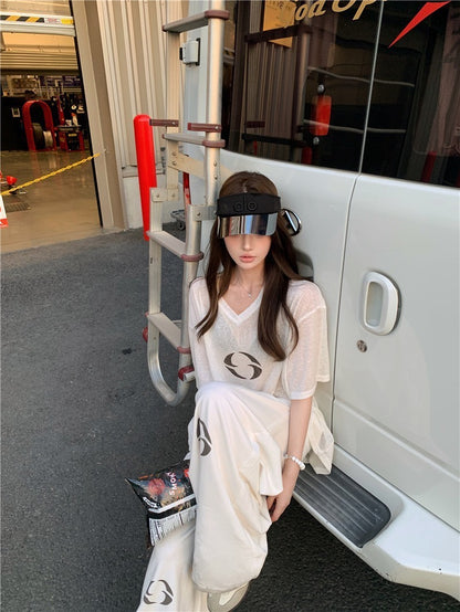 25Oct. 辣妹效應 休閒透視感上衣/純棉闊腿褲 白