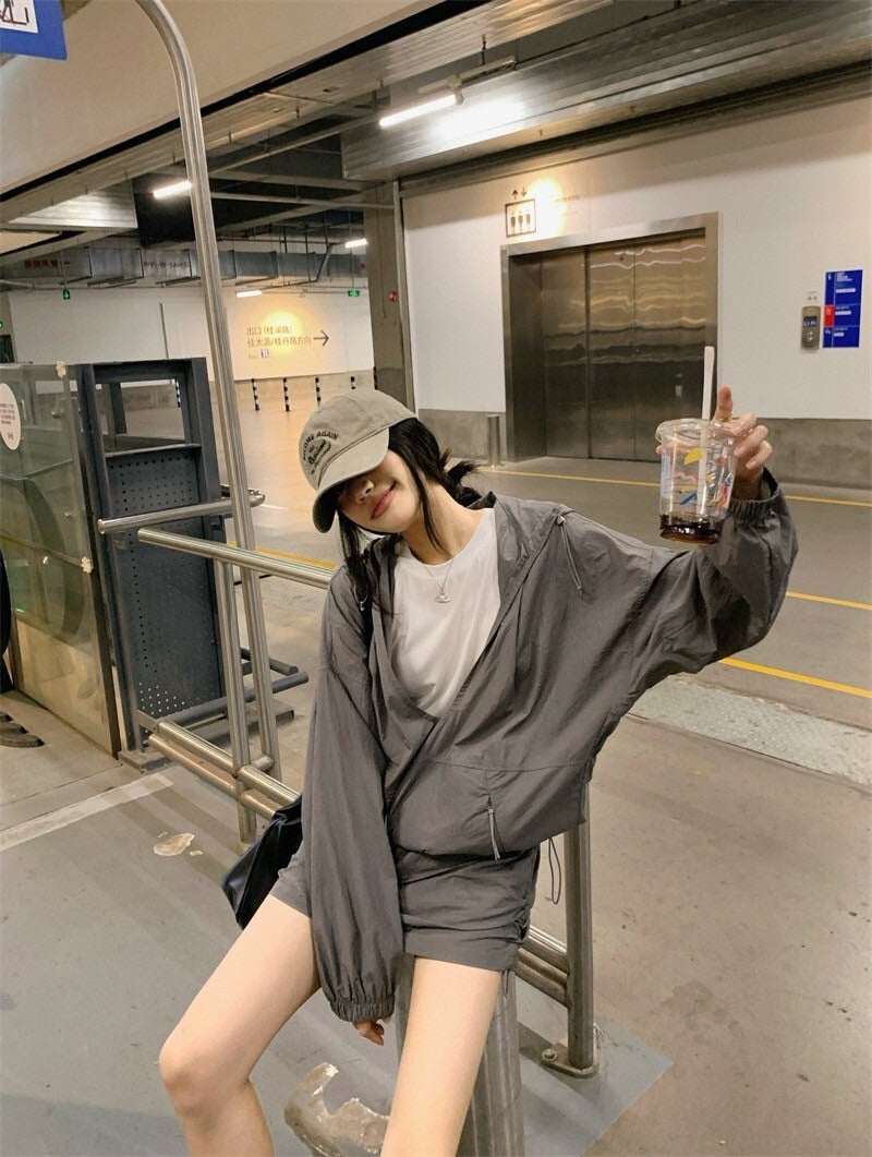 25Oct. 派克輕工裝抽繩連帽外套/半身裙