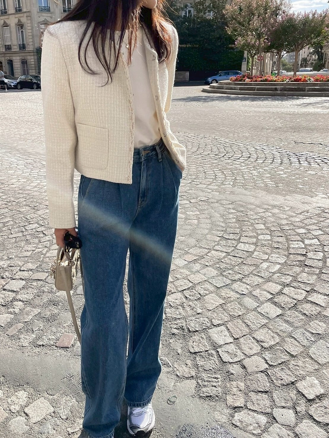 25Sep. 精緻香女孩 粗呢羊毛修身短外套 白