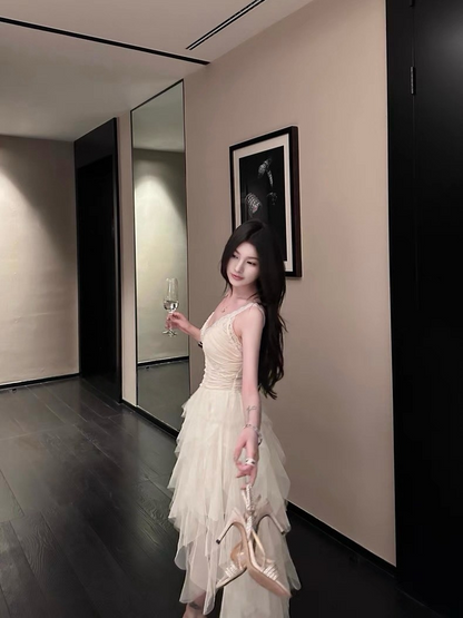 25Oct. 派對尤物 輕奢多層網紗拼接泡泡連身裙 白/黑