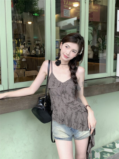 25Oct. 破壞感做舊荷葉飄帶背心