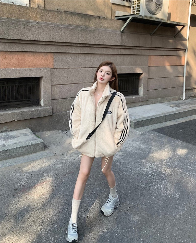 25Oct. 韓系運動 夾棉立領毛絨外套