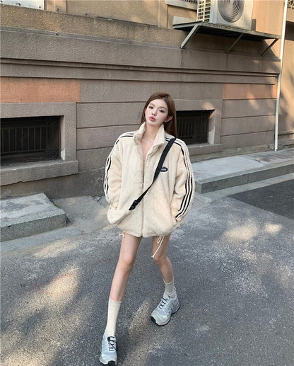 25Oct. 韓系運動 夾棉立領毛絨外套