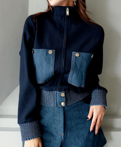 25Sep. 休閒打欖牛仔拼色雙口袋棒球外套