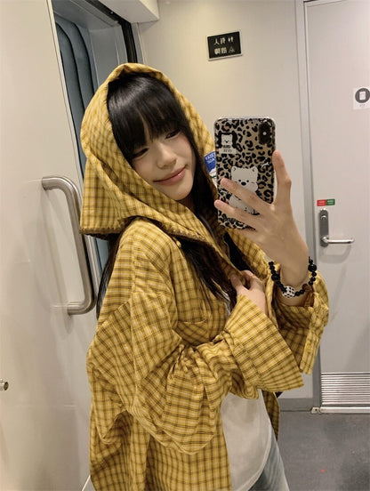 25Oct. Too bad~韓系復古黃格紋襯衫三角抹胸套裝