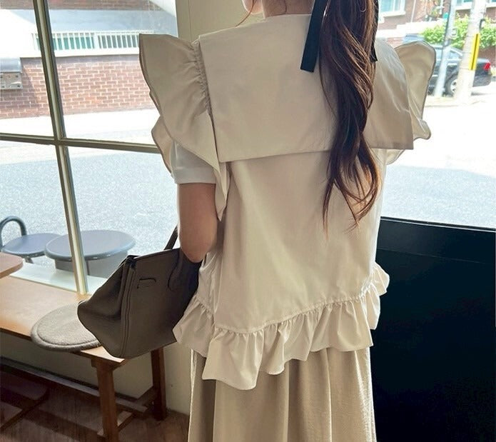 25Sep. 摩登海軍領小飛袖拉鍊馬甲 杏/黑