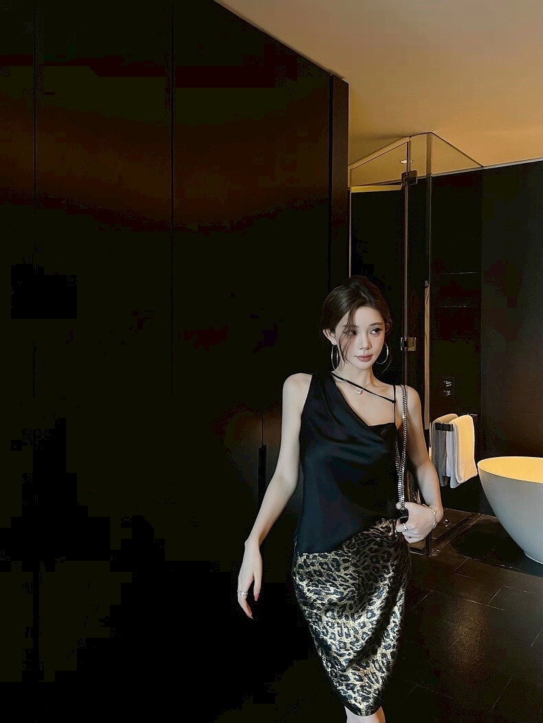 25Oct. 豹紋Wild紙醉金迷燙金印花復古半身裙