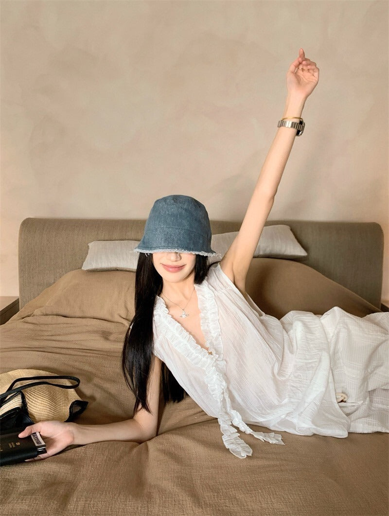 25Oct. 白色花神 手工立體小白花長款背心/休閒褲