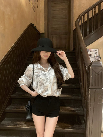 25Oct. 鬆弛感老錢印花修身襯衫