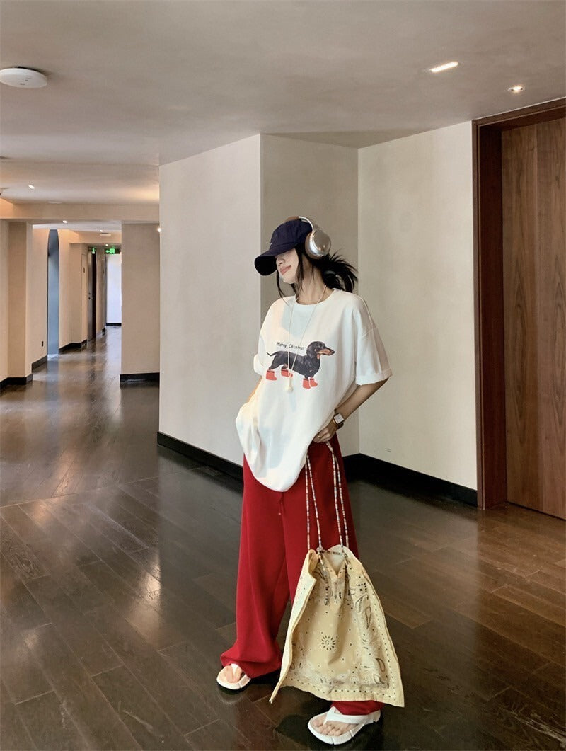 25Oct. Y2K臘腸修狗tee/紅色闊腿褲