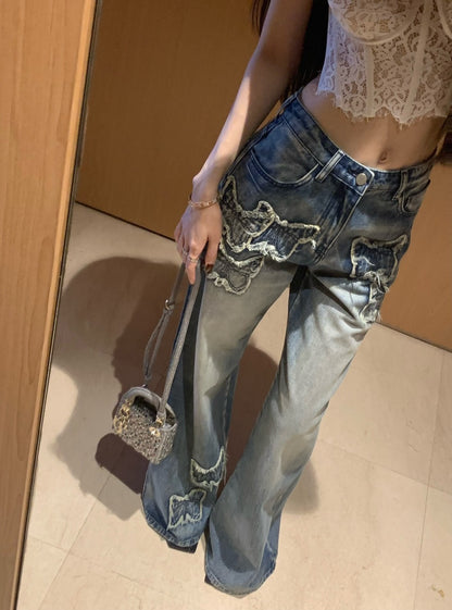 25Oct. 千禧毛鬚蝴蝶修身微喇叭牛仔褲