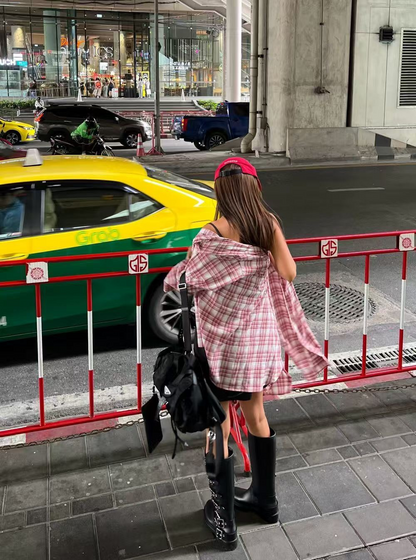 25Oct. 寬鬆休閒通勤格紋襯衫 紅