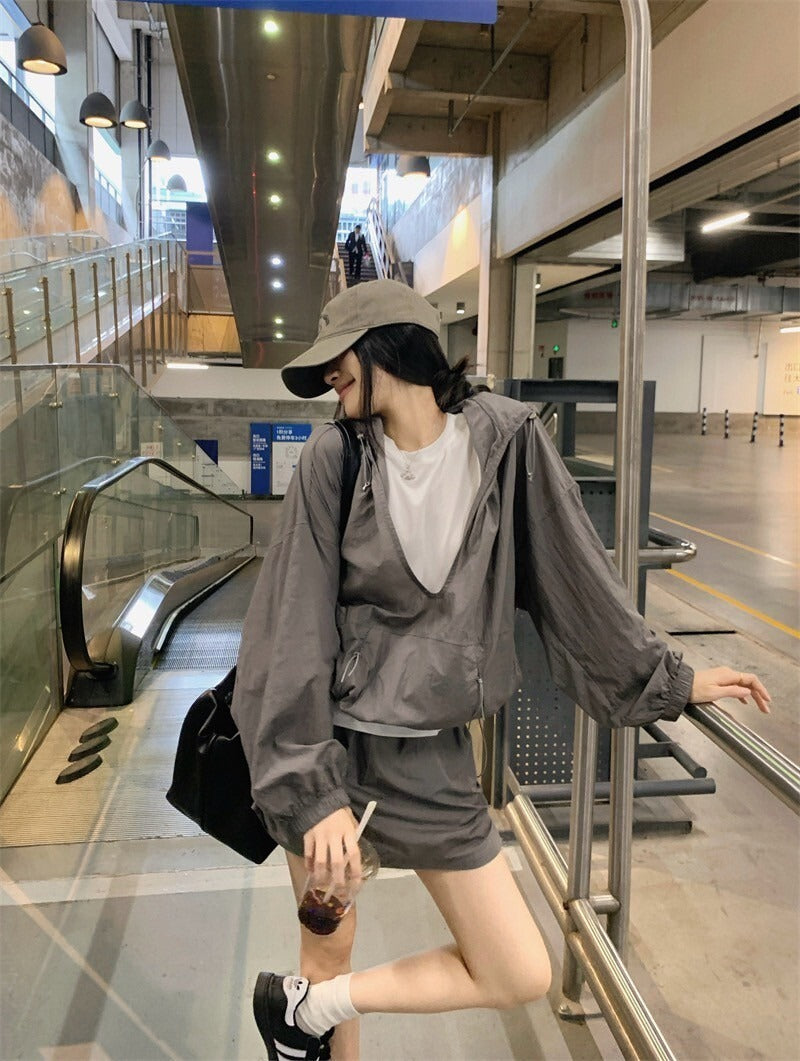 25Oct. 派克輕工裝抽繩連帽外套/半身裙