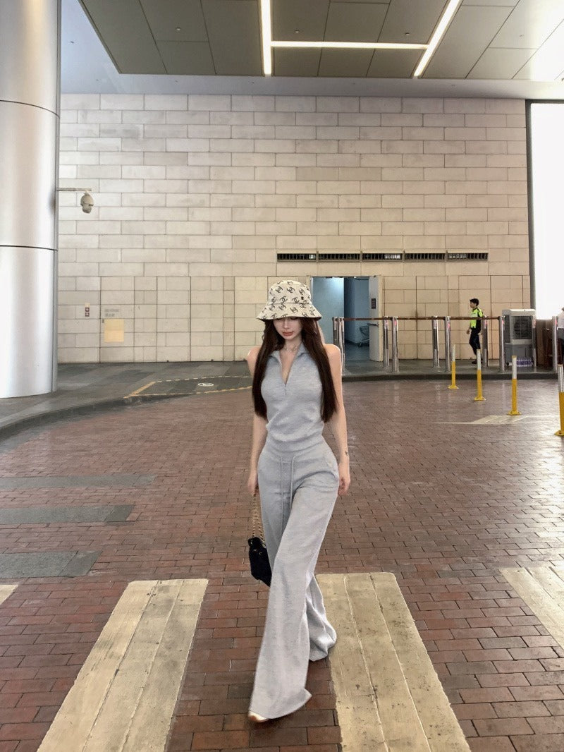 25Oct. 美式日常空氣棉袖襯立領背心/抽繩休閒褲 灰色