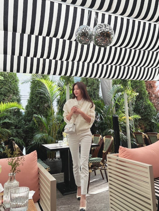 25Sep. 簡約理念百搭短款修身粗呢棒球外套 白