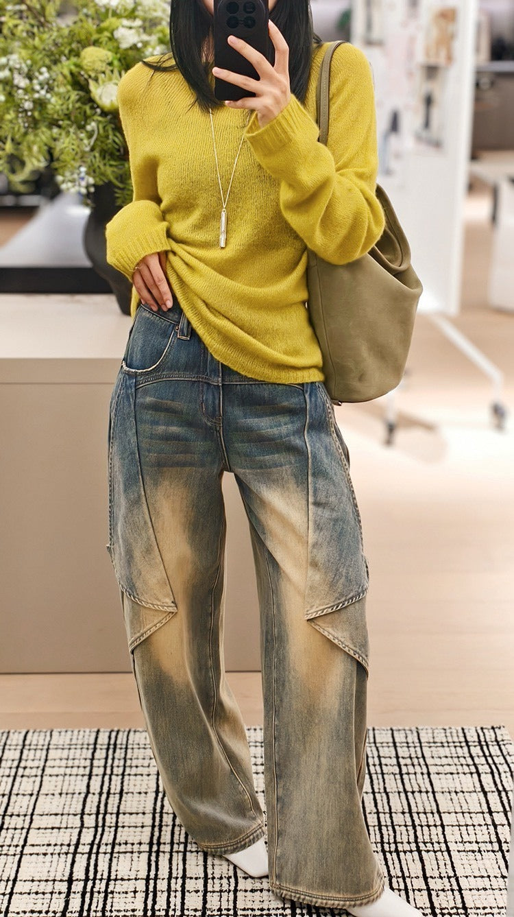 25Oct. 紙飛機牛仔褲 泥染漸變土廢風闊腿褲