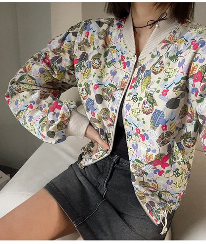 25Sep. 型格炸街抽繩碎花棒球外套 短版