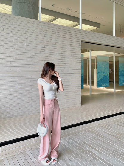 25Oct. 限量櫻花粉柔軟牛仔pink summer肌理彎刀褲