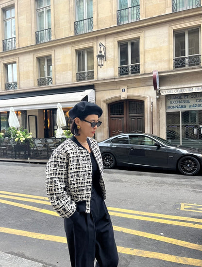 25Sep. 巴黎輕奢粗呢小香夾克外套 黑白