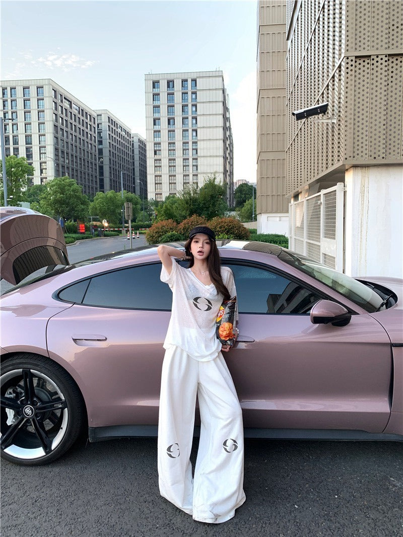 25Oct. 辣妹效應 休閒透視感上衣/純棉闊腿褲 白