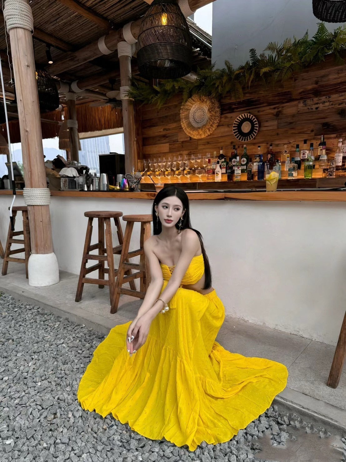 25Oct. 招財多巴胺 辣妹褶皺抹胸半身裙套裝