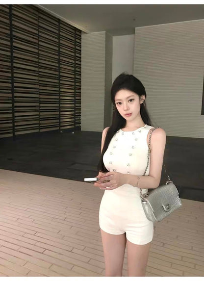 25Oct. 老錢格調 貴氣水鑽圓領針織背心 白