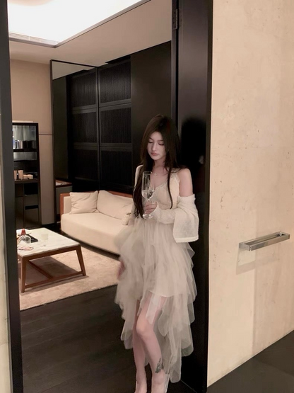 25Oct. 派對尤物 輕奢多層網紗拼接泡泡連身裙 白/黑