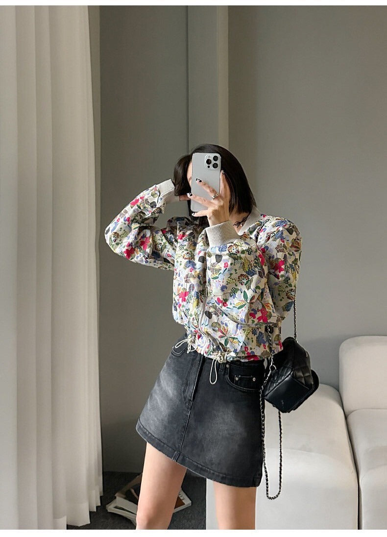 25Sep. 型格炸街抽繩碎花棒球外套 短版