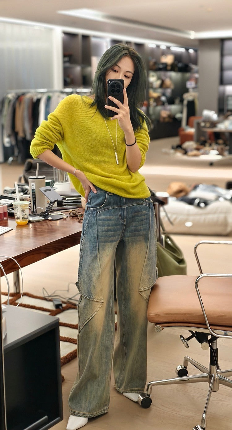 25Oct. 紙飛機牛仔褲 泥染漸變土廢風闊腿褲