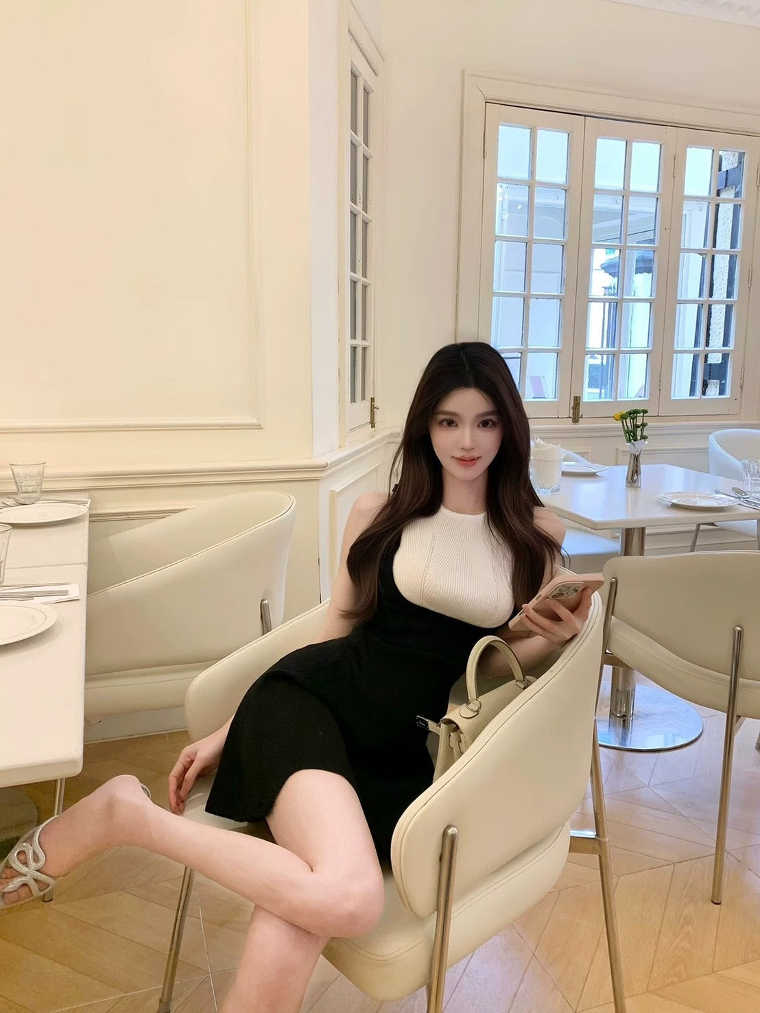 25Oct. 人間Co 經典黑白撞色針織連身裙