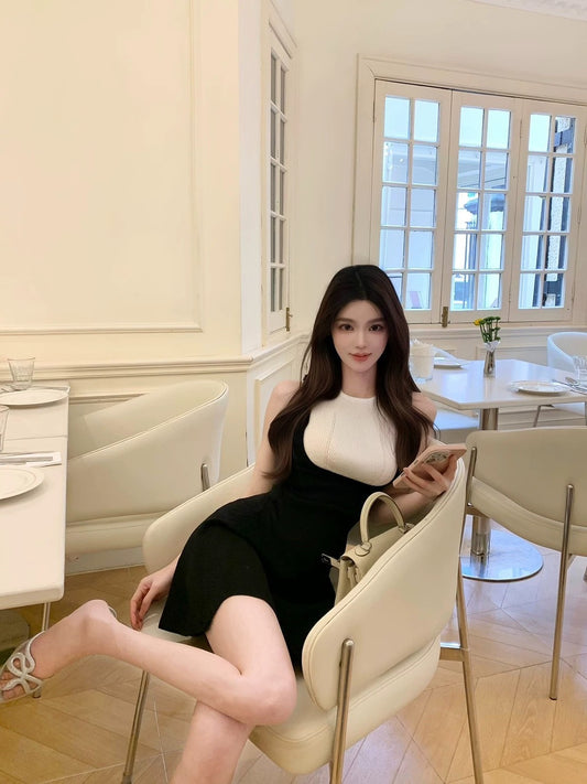 25Oct. 人間Co 經典黑白撞色針織連身裙