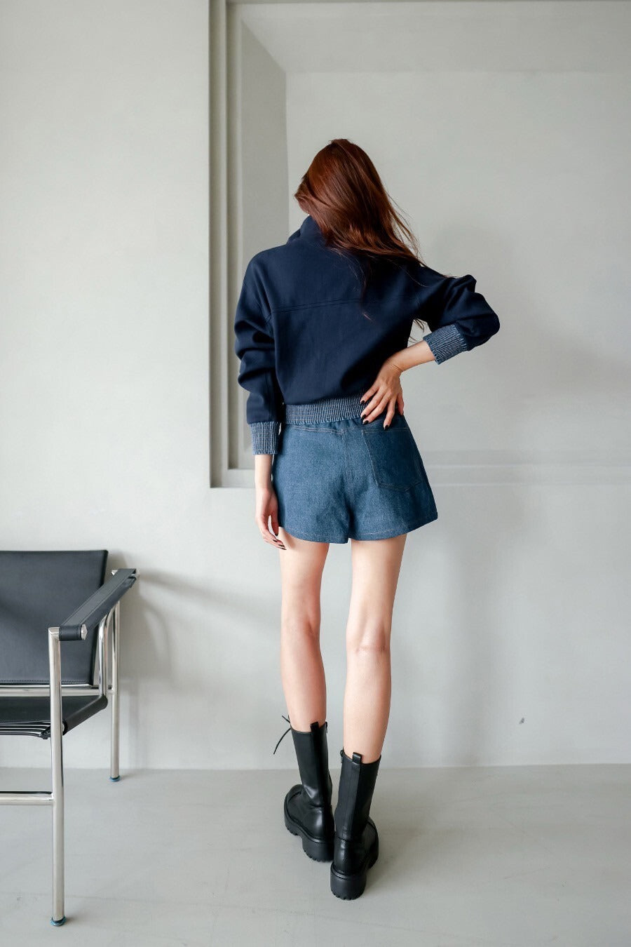 25Sep. 休閒打欖牛仔拼色雙口袋棒球外套