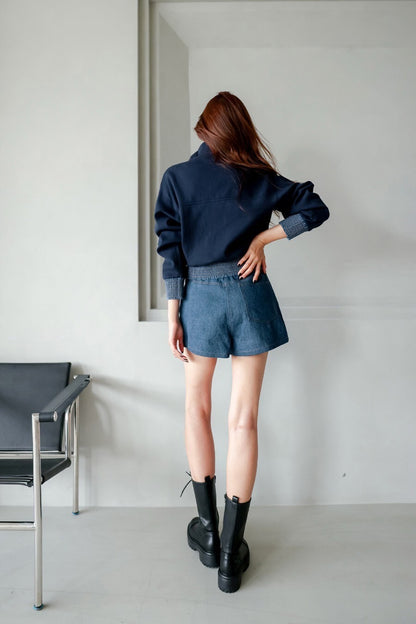 25Sep. 休閒打欖牛仔拼色雙口袋棒球外套