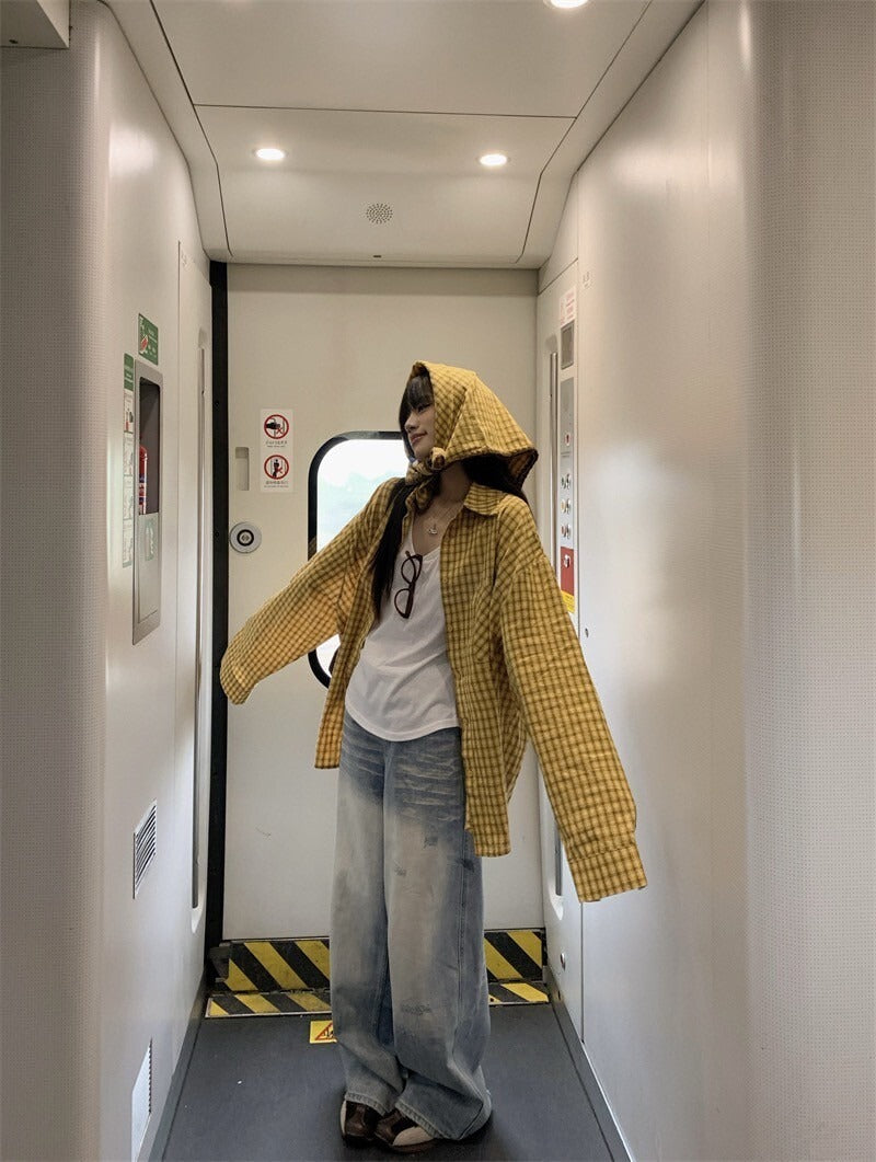 25Oct. Too bad~韓系復古黃格紋襯衫三角抹胸套裝