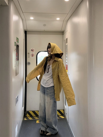 25Oct. Too bad~韓系復古黃格紋襯衫三角抹胸套裝